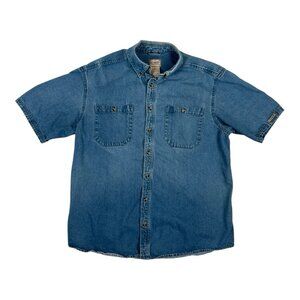 C E Schmidt Work Shirt Men's Large Short Sleeve Button Up Blue Denim